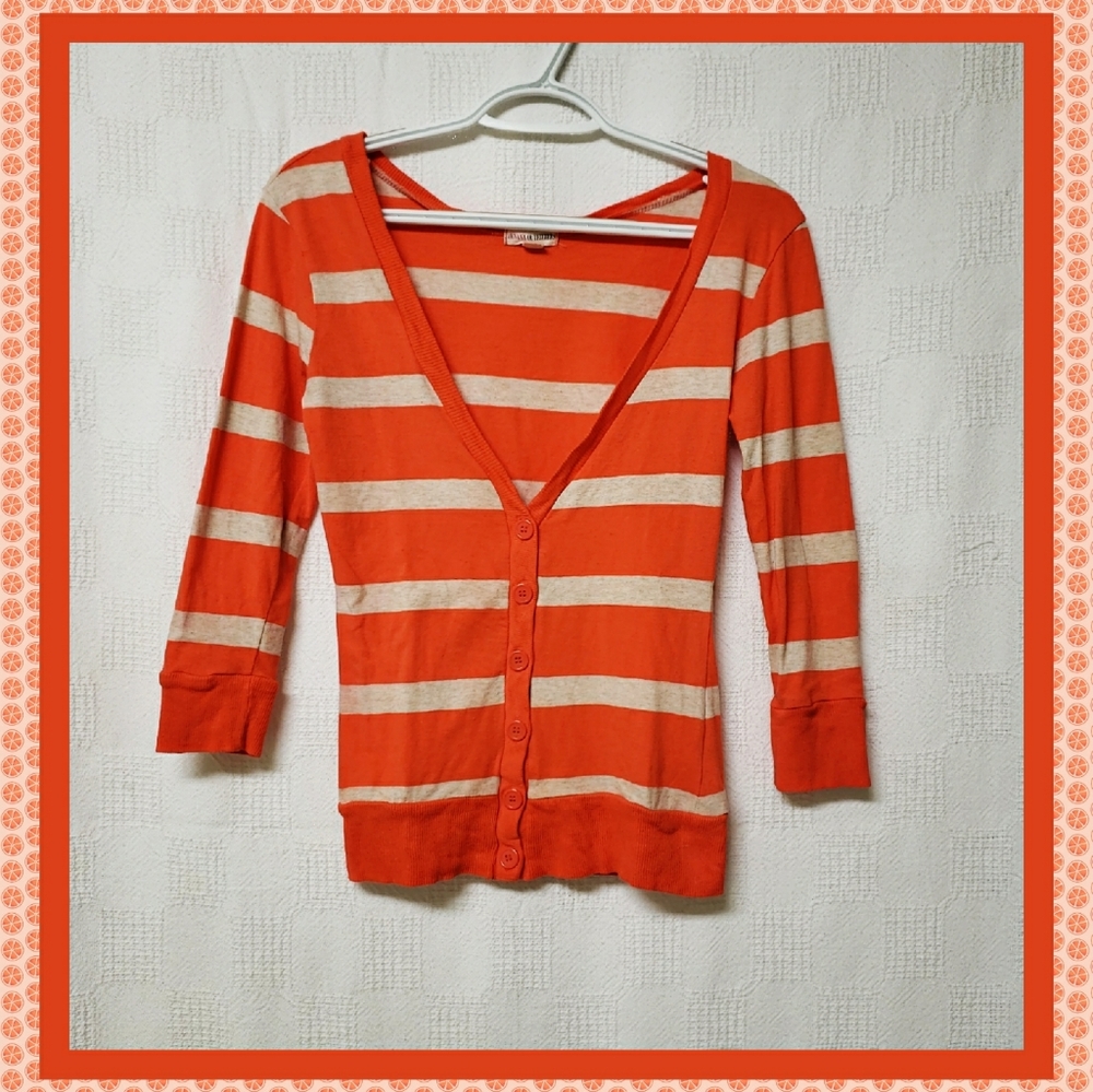 Orange & Tan Striped Cardigan